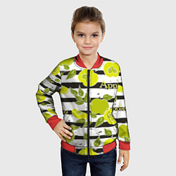 Бомбер детский Яблоки на чёрно-белом фоне, цвет: 3D-красный — фото 2