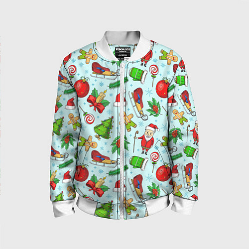 Детский бомбер Новогодний паттерн / 3D-Белый – фото 1