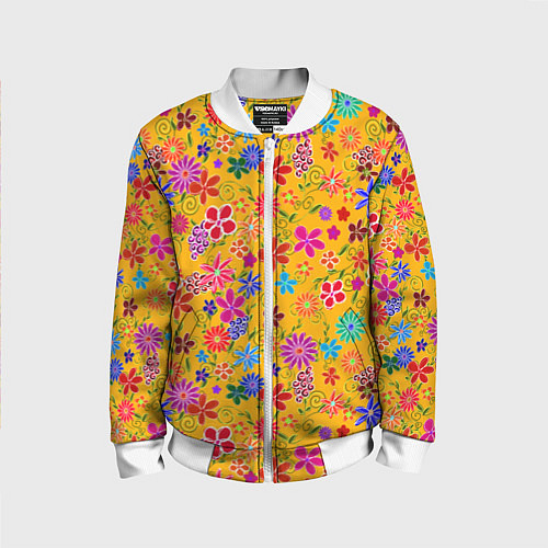 Детский бомбер Нарисованные цветы - орнамент / 3D-Белый – фото 1