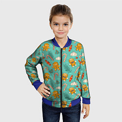 Бомбер детский Новогодний паттерн с печеньем и конфетами, цвет: 3D-синий — фото 2