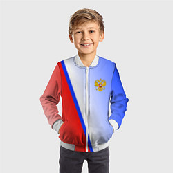 Бомбер детский Россия полосы с гербом, цвет: 3D-белый — фото 2