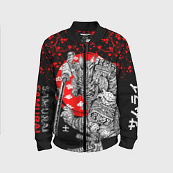 Детский бомбер Самурай и сакура на черном фоне