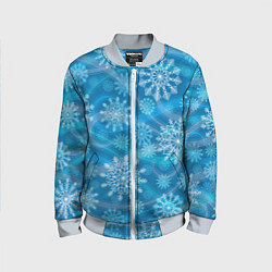 Детский бомбер Узор из снежинок на синем фоне