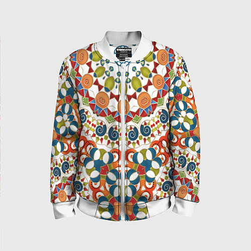 Детский бомбер Разноцветный этнический орнамент / 3D-Белый – фото 1