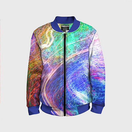 Детский бомбер Абстрактные разноцветные молнии / 3D-Синий – фото 1