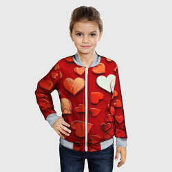 Бомбер детский Красные сердца на красном фоне, цвет: 3D-серый — фото 2