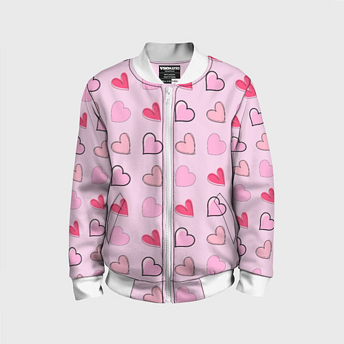 Детский бомбер Валентинки на нежно-розовом фоне / 3D-Белый – фото 1