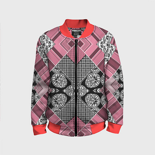 Детский бомбер Геометрический розово-черный с белым узор / 3D-Красный – фото 1