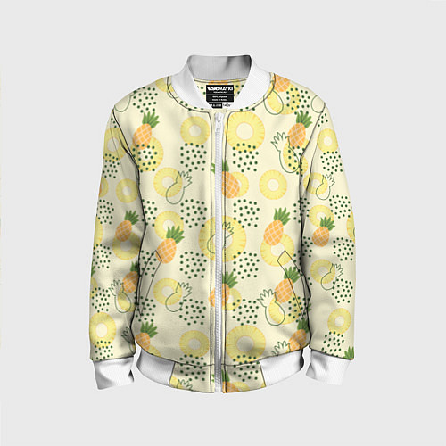 Детский бомбер Узор из ананасов на желтом фоне / 3D-Белый – фото 1
