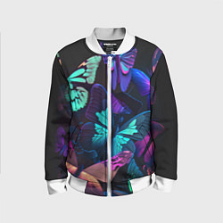 Бомбер детский Много неоновых бабочек, цвет: 3D-белый