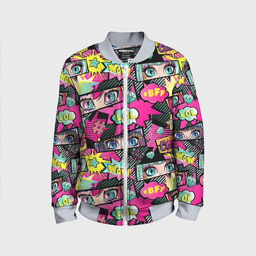 Детский бомбер Глаза аниме-девушки: cool pattern / 3D-Серый – фото 1