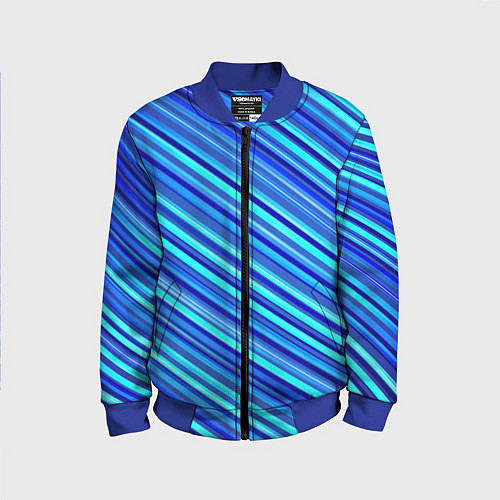 Детский бомбер Сине голубые узорчатые полосы / 3D-Синий – фото 1