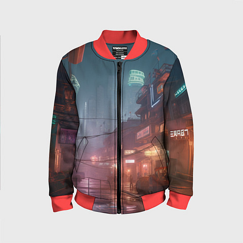 Детский бомбер Киберпанк город будущего / 3D-Красный – фото 1