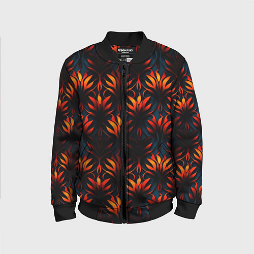 Детский бомбер Оранжевые неоновые листья / 3D-Черный – фото 1