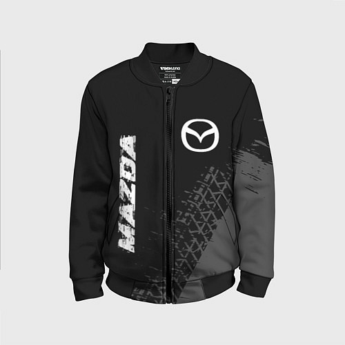 Детский бомбер Mazda speed на темном фоне со следами шин: надпись / 3D-Черный – фото 1