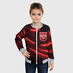 Бомбер детский Красный неоновый герб России, цвет: 3D-серый — фото 2