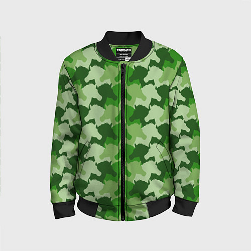 Детский бомбер Лошади, Единороги - камуфляж / 3D-Черный – фото 1