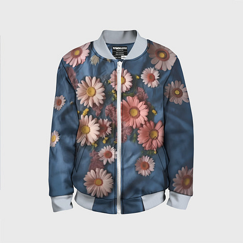 Детский бомбер Хризантемы на джинсе / 3D-Серый – фото 1