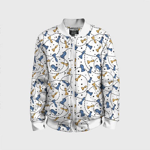 Детский бомбер Синие и желтые шахматные фигуры на белом фоне / 3D-Белый – фото 1