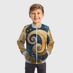 Бомбер детский Синий золотой декоративный орнамент, цвет: 3D-серый — фото 2