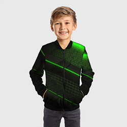 Бомбер детский Зеленая абстракция со светом, цвет: 3D-черный — фото 2