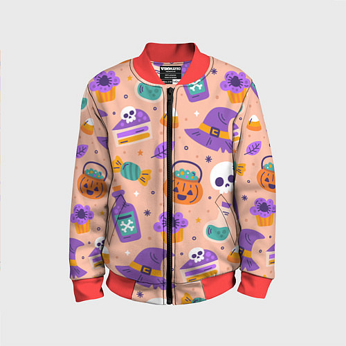 Детский бомбер Halloween skulls pattern / 3D-Красный – фото 1