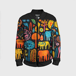 Бомбер детский Африканский узор со слонами - нейросеть, цвет: 3D-черный