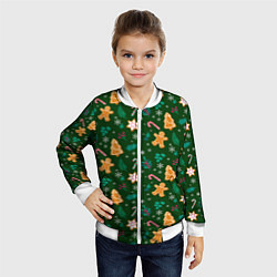 Бомбер детский New year pattern with green background, цвет: 3D-белый — фото 2