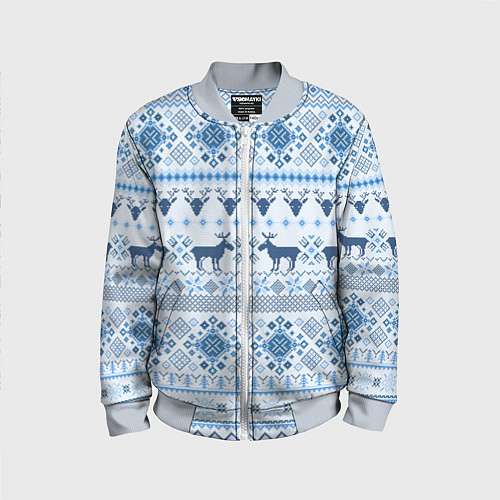 Детский бомбер Blue sweater with reindeer / 3D-Серый – фото 1