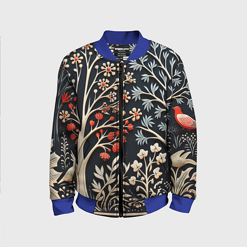 Детский бомбер Новогодние узоры и деревья / 3D-Синий – фото 1