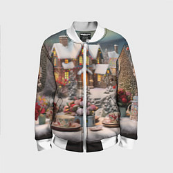 Бомбер детский Объемные новогодние домики, цвет: 3D-белый