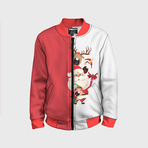 Детский бомбер Новогодние персонажи / 3D-Красный – фото 1