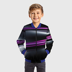 Бомбер детский Фиолетовые полосы на черном фоне, цвет: 3D-синий — фото 2