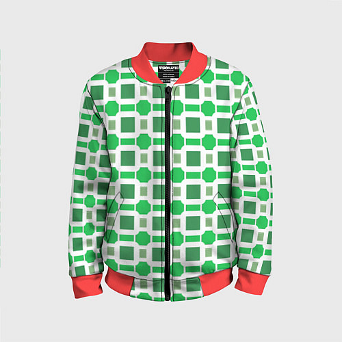 Детский бомбер Зелёные кирпичики и белые полосы / 3D-Красный – фото 1