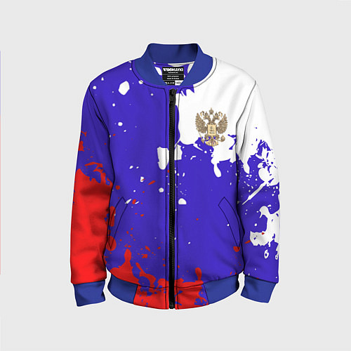 Детский бомбер Российский герб на триколоре / 3D-Синий – фото 1