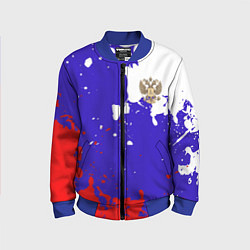 Бомбер детский Российский герб на триколоре, цвет: 3D-синий