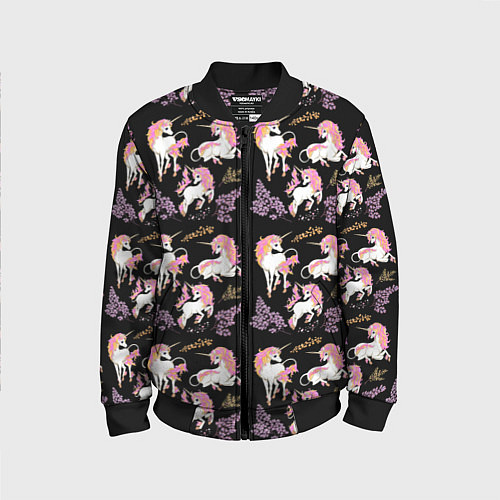 Детский бомбер Единорог цветная грива / 3D-Черный – фото 1
