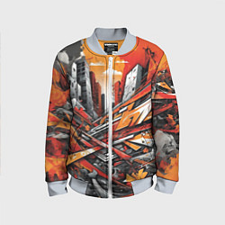 Бомбер детский Улица в оранжевом граффити, цвет: 3D-серый