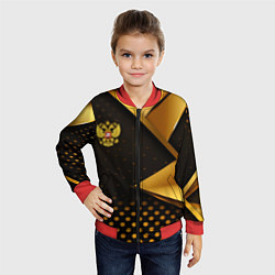 Бомбер детский Герб России на золотистой абстракции, цвет: 3D-красный — фото 2