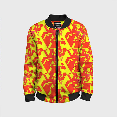 Детский бомбер Красные фигуры на жёлтом фоне / 3D-Черный – фото 1