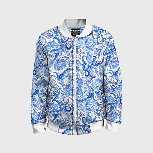 Детский бомбер Гжельская роспись на белом фоне / 3D-Белый – фото 1