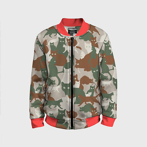 Детский бомбер Кошки - камуфляж / 3D-Красный – фото 1