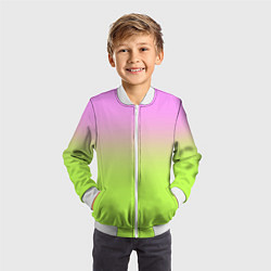 Бомбер детский Розовый и ярко-зеленый градиент, цвет: 3D-белый — фото 2