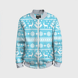 Бомбер детский Новый год ели и олени, цвет: 3D-серый