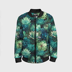 Бомбер детский Суккуленты акварель- паттерн, цвет: 3D-черный