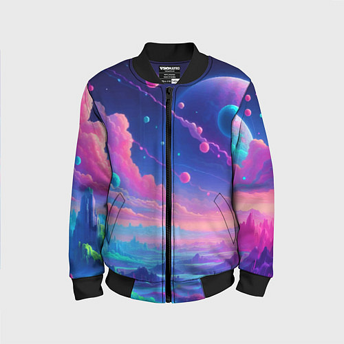 Детский бомбер Fantastic space landscape - neon glow / 3D-Черный – фото 1