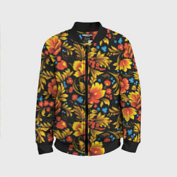 Бомбер детский Русская национальная роспись хохлома, цвет: 3D-черный