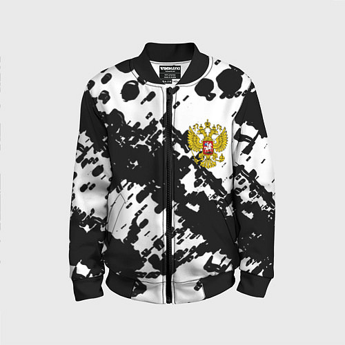 Детский бомбер Герб РФ краски чёрнобелый / 3D-Черный – фото 1