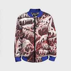Бомбер детский Белые клыки на красном фоне, цвет: 3D-синий