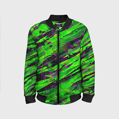 Детский бомбер Зеленые узоры паттерны / 3D-Черный – фото 1